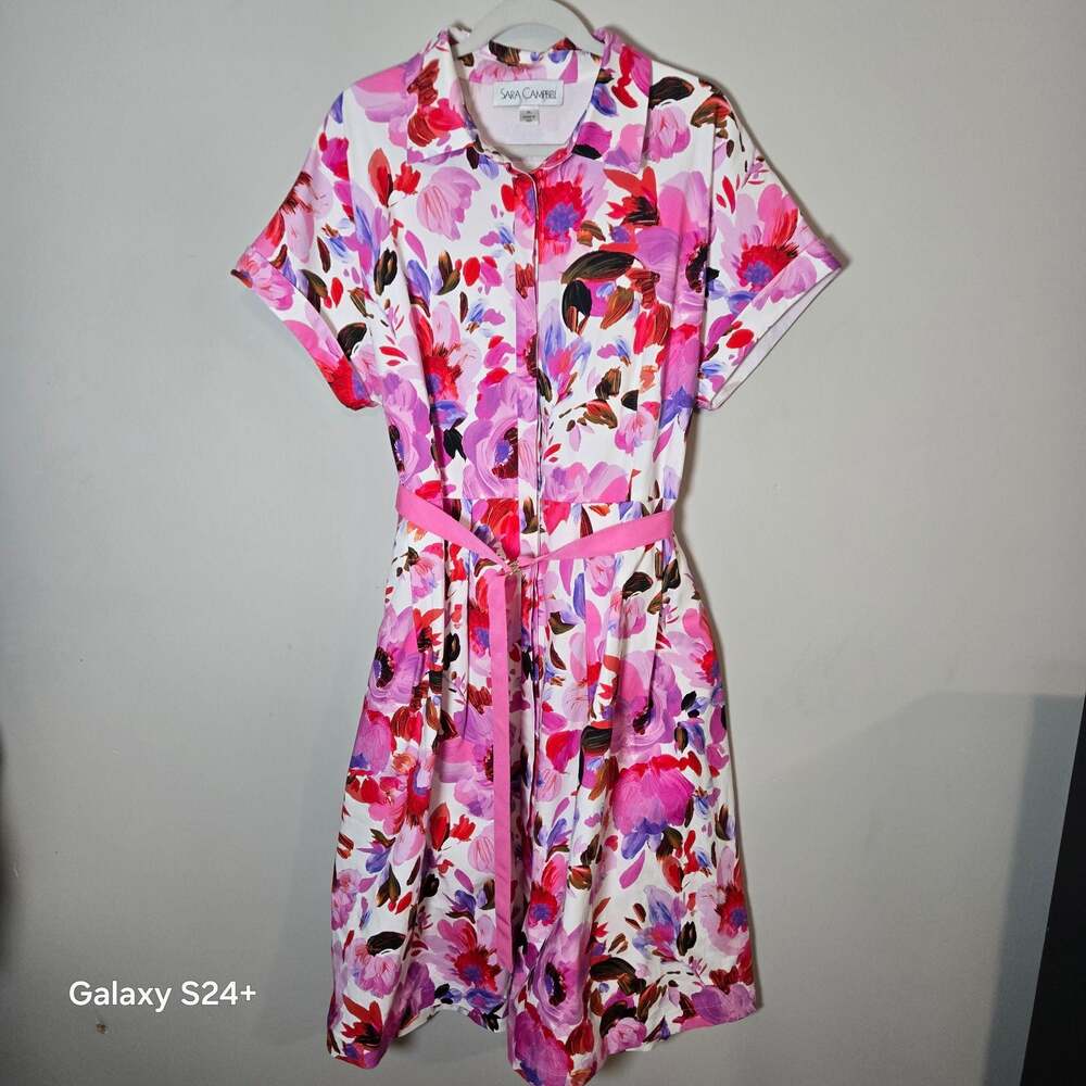 Sara Campbell The Roxanne Dress Floral Print Button-Down Shirt Dress with Belt - Picture 2 of 6